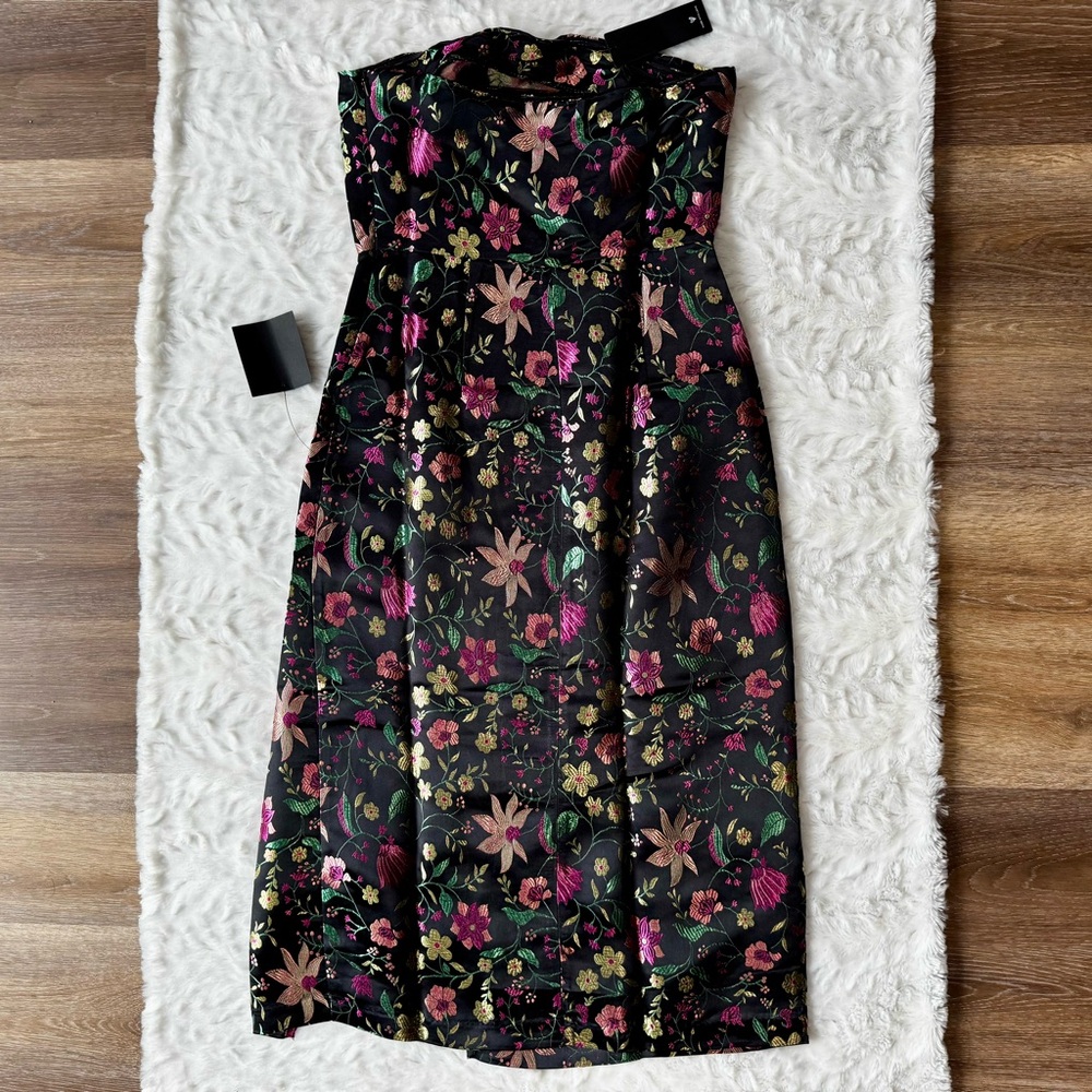 Lulu’s Perla Jacquard Strapless Fitted Midi Dress Vibrant Floral Print - Picture 7 of 8